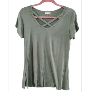 Ultra Flirt Olive Crisscross Short Sleeve Tee
